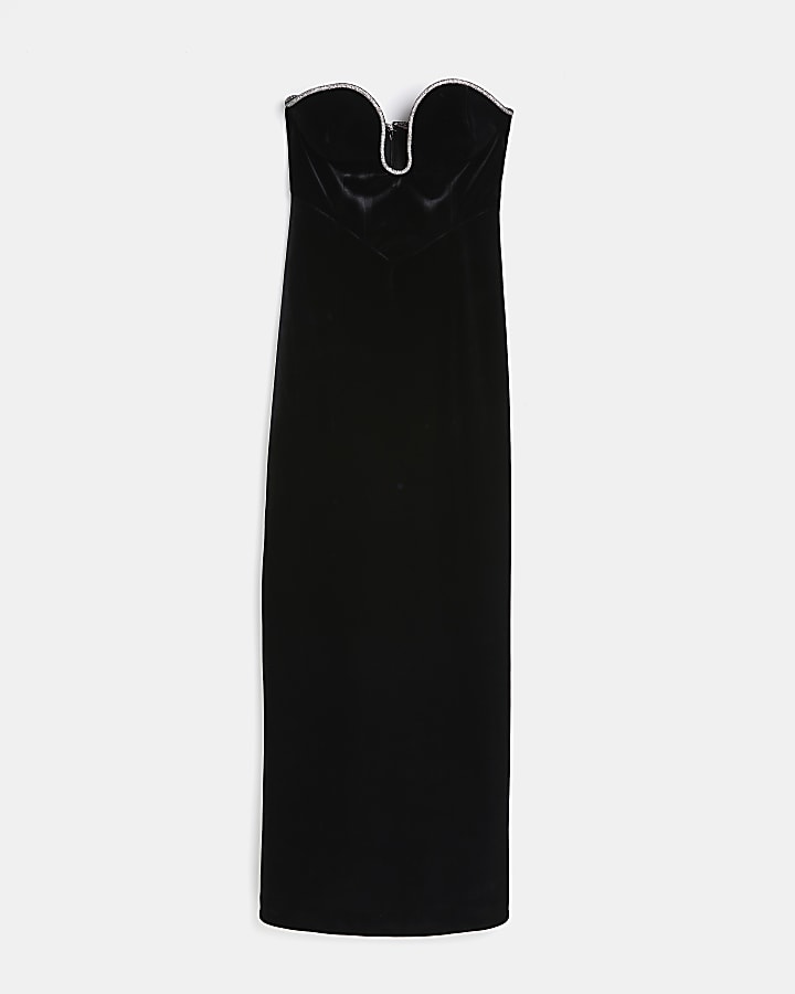 Black velvet bandeau maxi dress