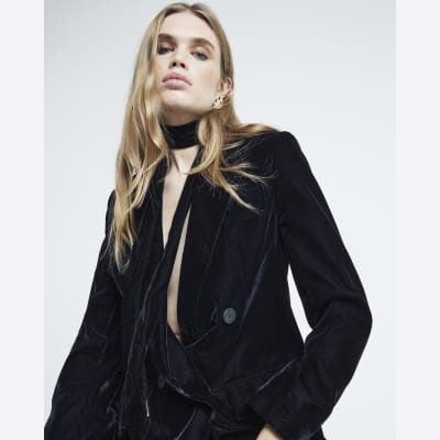 Black Velvet Blazer River Island