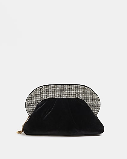Black velvet diamante clutch bag