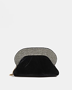 Black velvet diamante clutch bag
