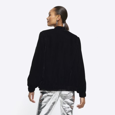 Black velvet bomber jacket clearance womens