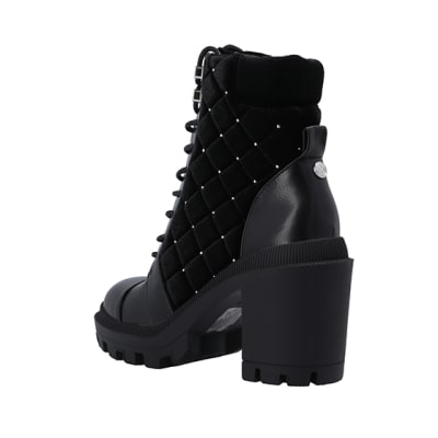 black velvet high heel boots