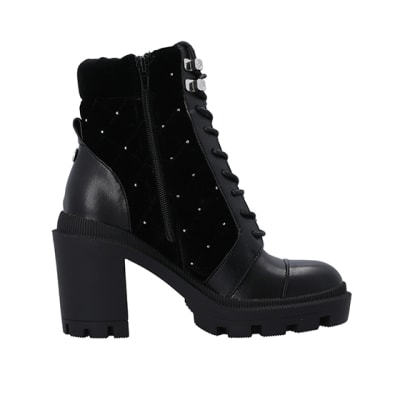 black velvet high heel boots