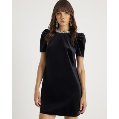 Black Velvet Embellished Mini Dress