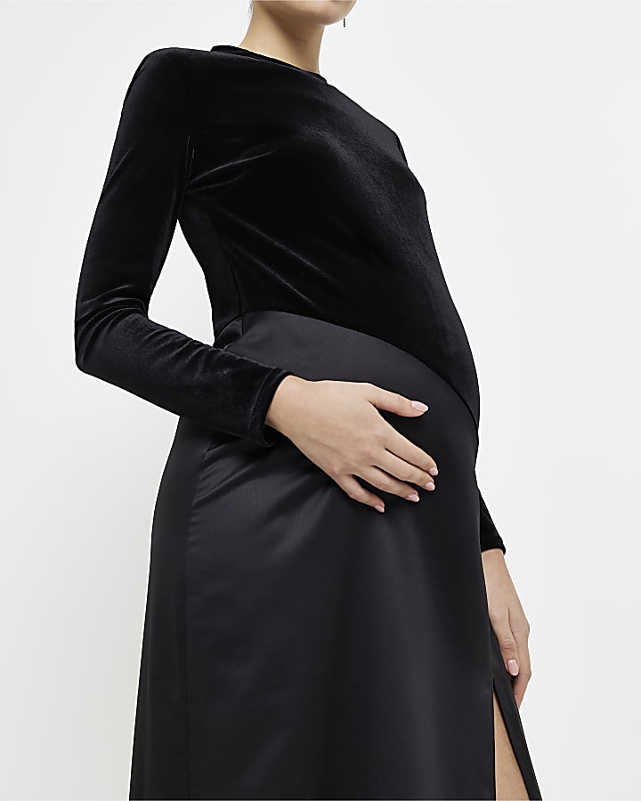 Black velvet maternity bodycon midi dress