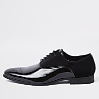 Black velvet panel lace-up derby shoes