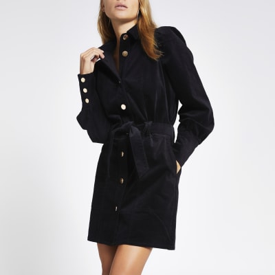 black velvet shirt dress