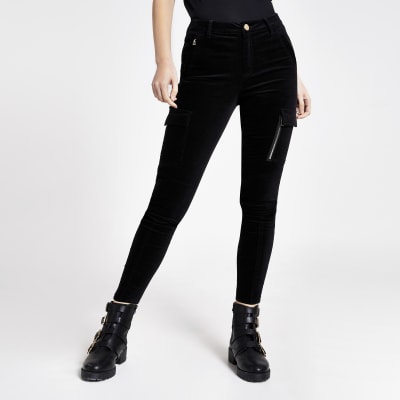 black velvet skinny trousers