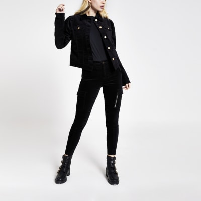 black velvet skinny trousers