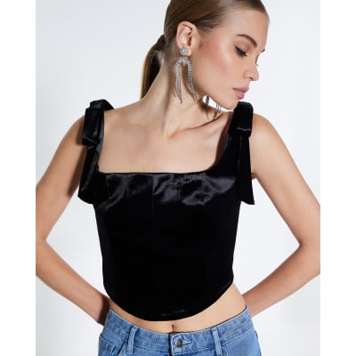 Black Velvet Sleeveless Corset Top