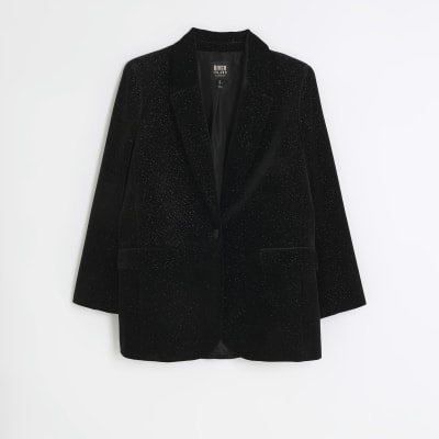 River island cheap black velvet jacket