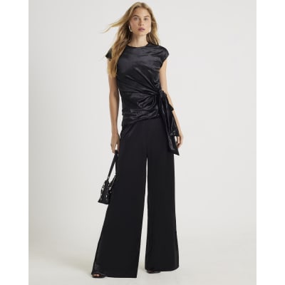 Black Velvet Wide Leg Joggers