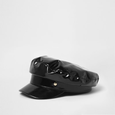 Black vinyl baker boy hat