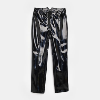 Black vinyl slim leg trousers | River Island