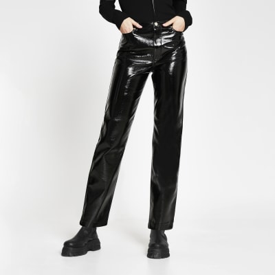 Black vinyl straight leg trousers | River Island