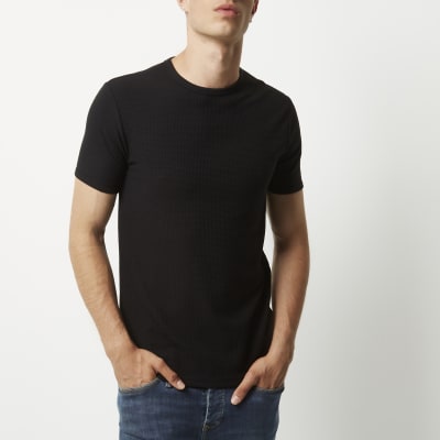 Black waffle muscle fit T-shirt