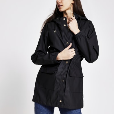 womens black rain mac