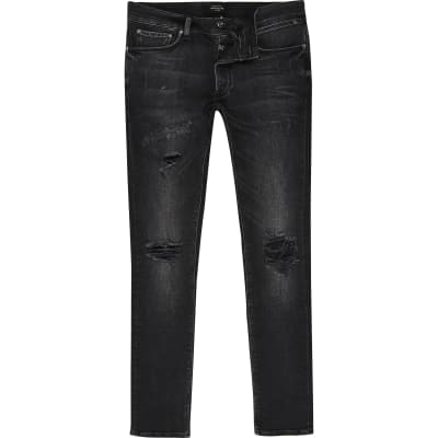 black wash ripped skinny jeans