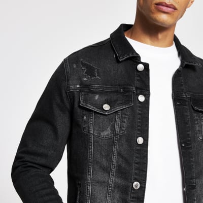 Black washed bleach denim jacket | River Island