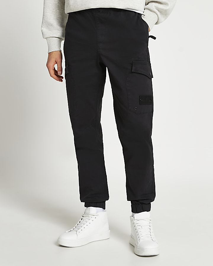 Black washed cargo trousers