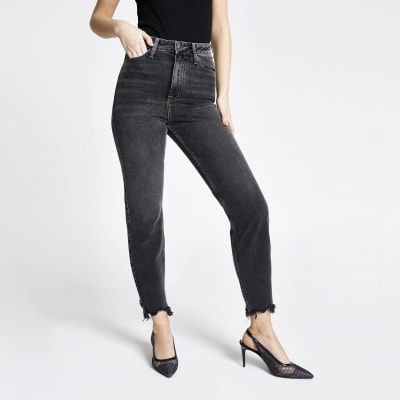 Black washed Carrie high rise Mom jeans