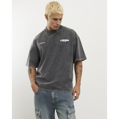 Black Washed Oversized Fit Graphic T-Shirt