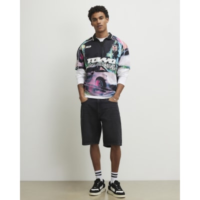 Black Washed Regular Fit Denim Shorts