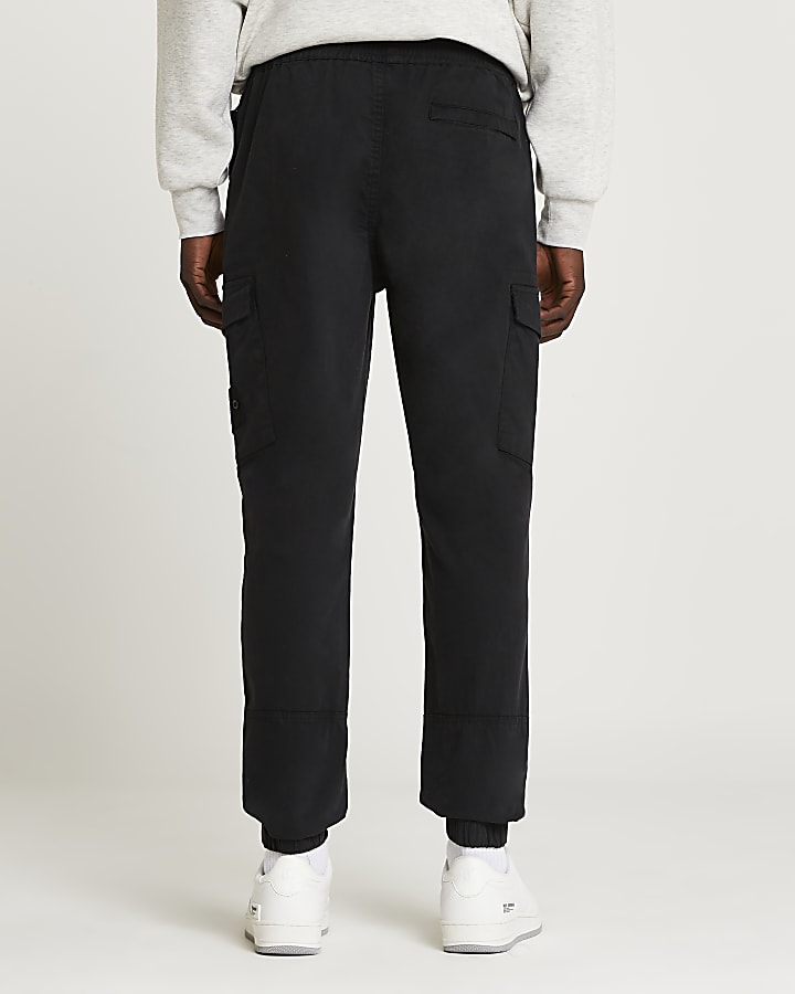 Black washed slim fit cargo trousers