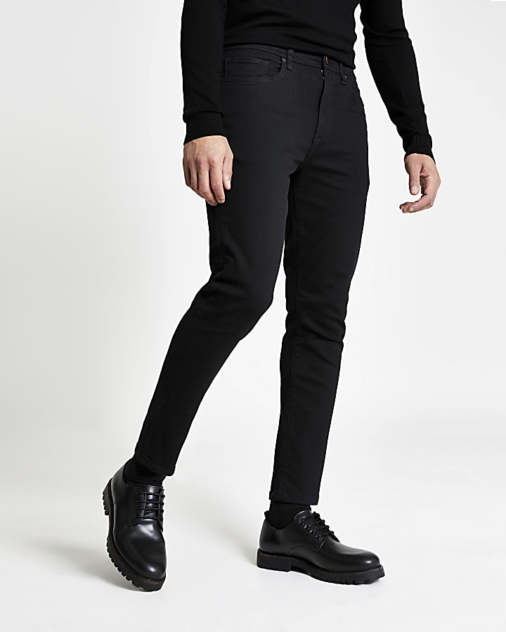 Black washed tapered fit jeans