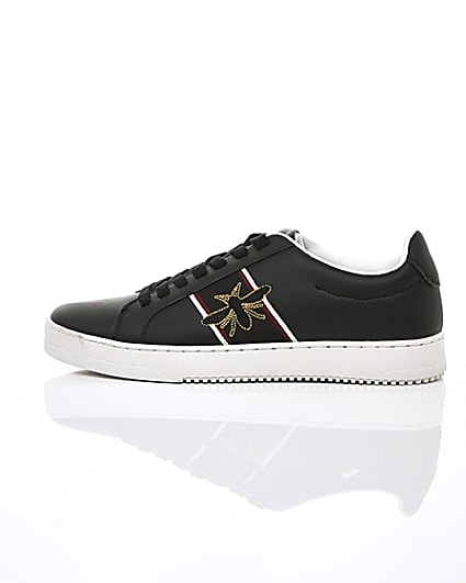 360 degree animation of product Black wasp embroidered trainers frame-21