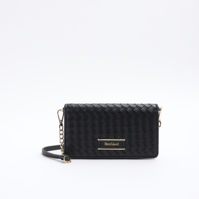 River Island quilted cross body bag with chain strap in black