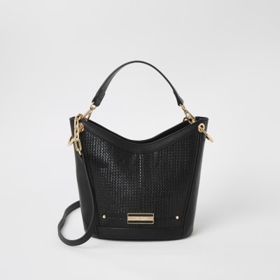 black and gold bucket bag