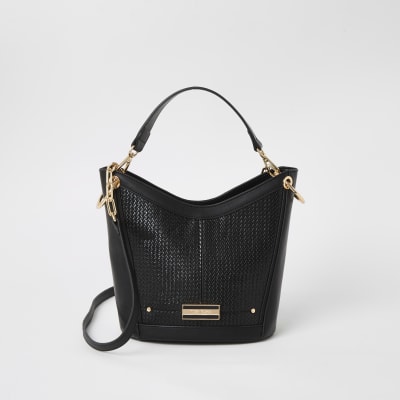 black cross body bucket bag