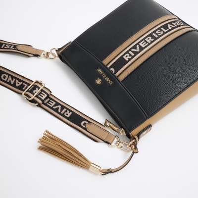 Black webbing messenger cross body bag River Island