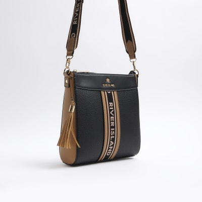 Black webbing messenger cross body bag River Island