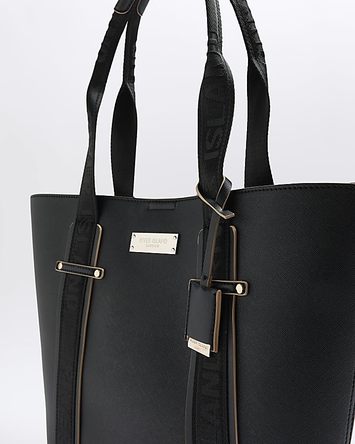 Black webbing strap shopper bag | River Island