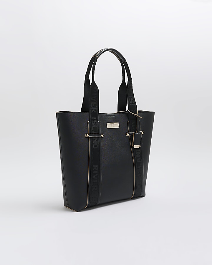 Black webbing strap shopper bag | River Island