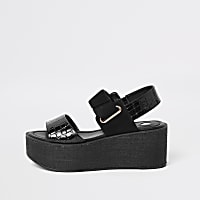 Black wedge heel platform sandals