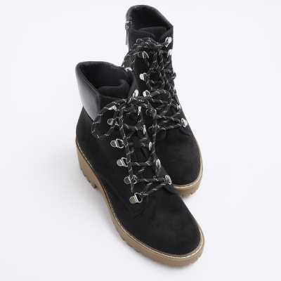 Black wedge hiker boots River Island