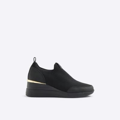 Black Wedge Trainers River Island