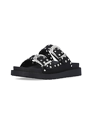 360 degree animation of product Black western studded sandals frame-0