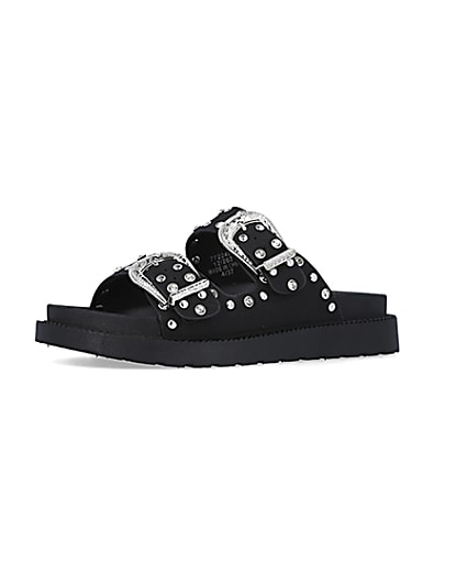 360 degree animation of product Black western studded sandals frame-1