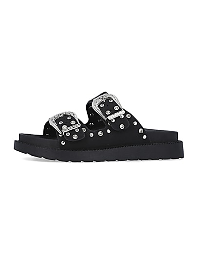 360 degree animation of product Black western studded sandals frame-2