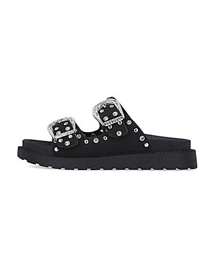 360 degree animation of product Black western studded sandals frame-3