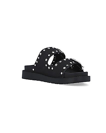 360 degree animation of product Black western studded sandals frame-18