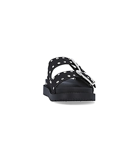 360 degree animation of product Black western studded sandals frame-20