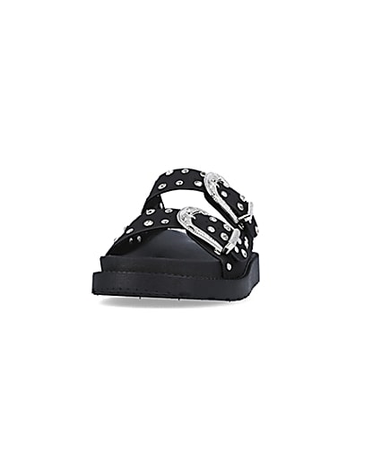 360 degree animation of product Black western studded sandals frame-22