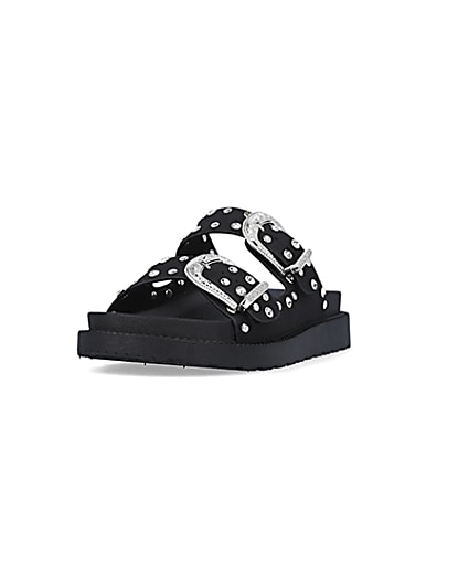 360 degree animation of product Black western studded sandals frame-23