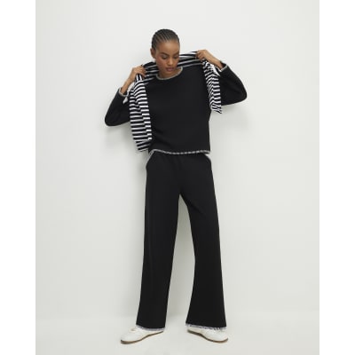 Black Whipstitch Cosy Wide Leg Joggers