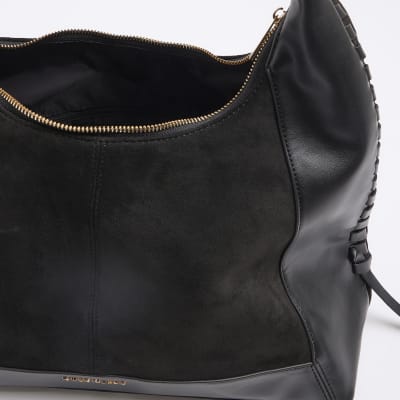 Black Whipstitch Slouch Tote Bag River Island